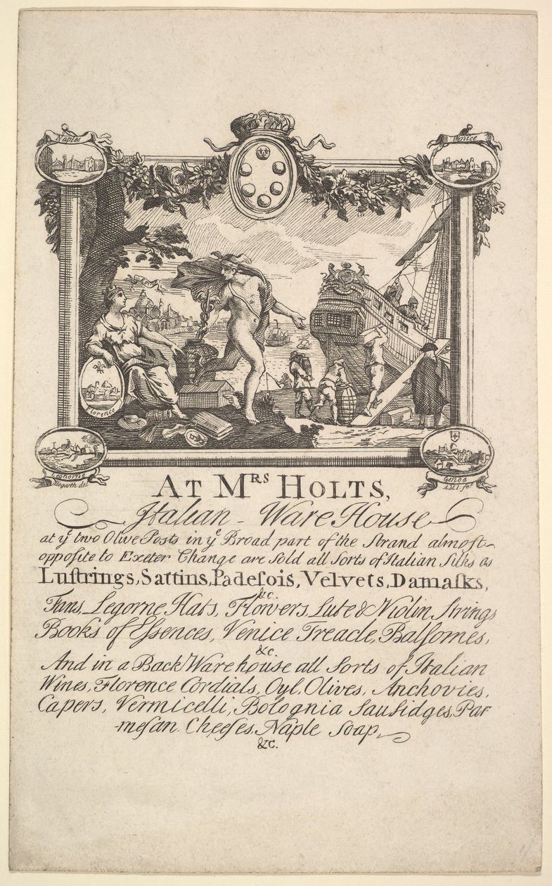 Bayan Holts İtalyan Deposu Alışveriş Kartı, 1720-72. by William Hogarth
