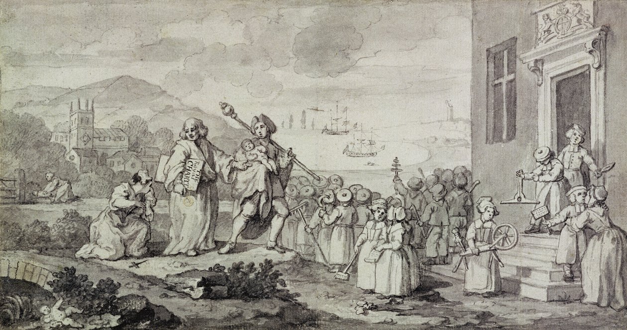 Foundlings Çalışması (kalem, mürekkep ve kağıt üzerinde yıkama) by William Hogarth