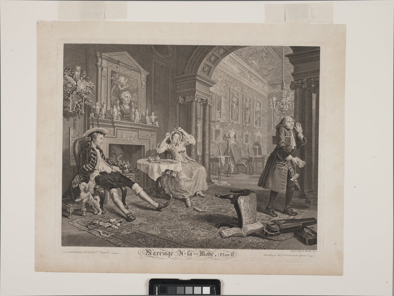 Kahvaltı Sahnesi: Marriage À La Mode, Plate 2 (kaplama ve oyma) by William Hogarth