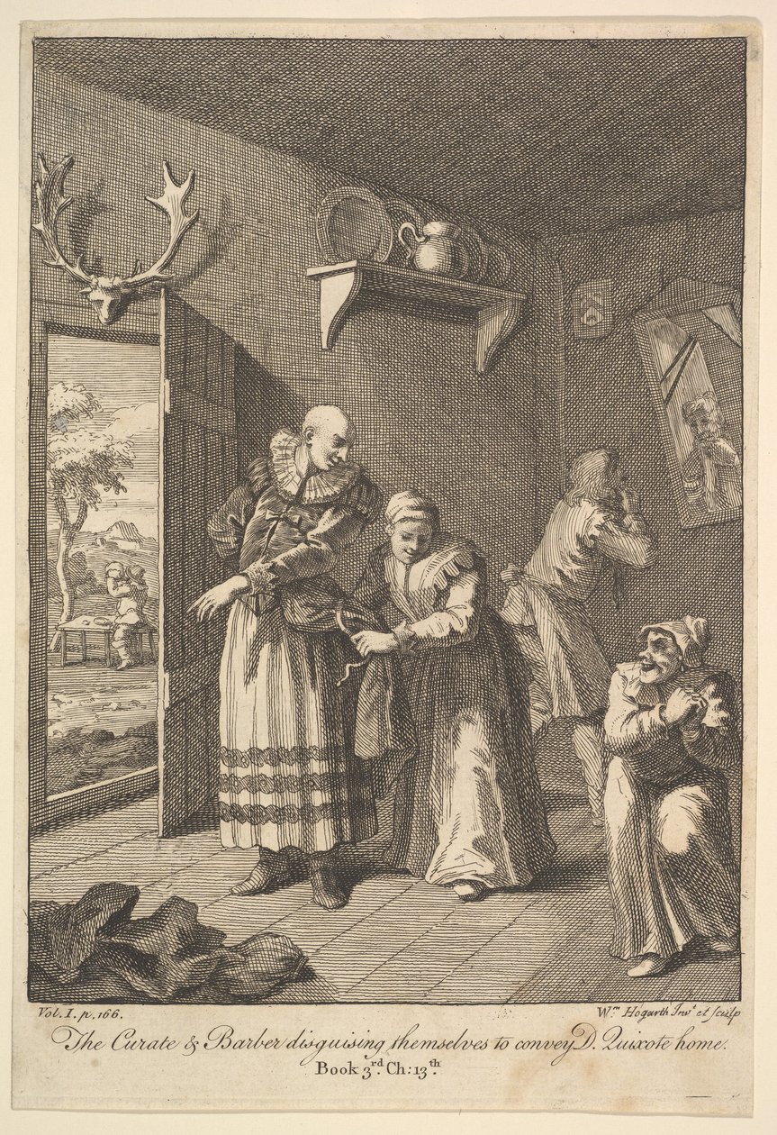Küratör ve Berber Don Kişot Ev Altı I..., 1756 veya sonrası için Kendilerini Kılık Değiştiriyor. by William Hogarth