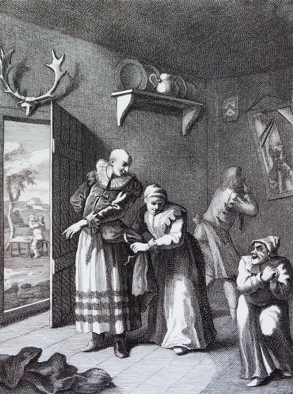Rahip ve Berber, Don Kişot'u Eve Taşımak İçin Kılık Değiştiriyorlar. kaydeden William Hogarth by William Hogarth