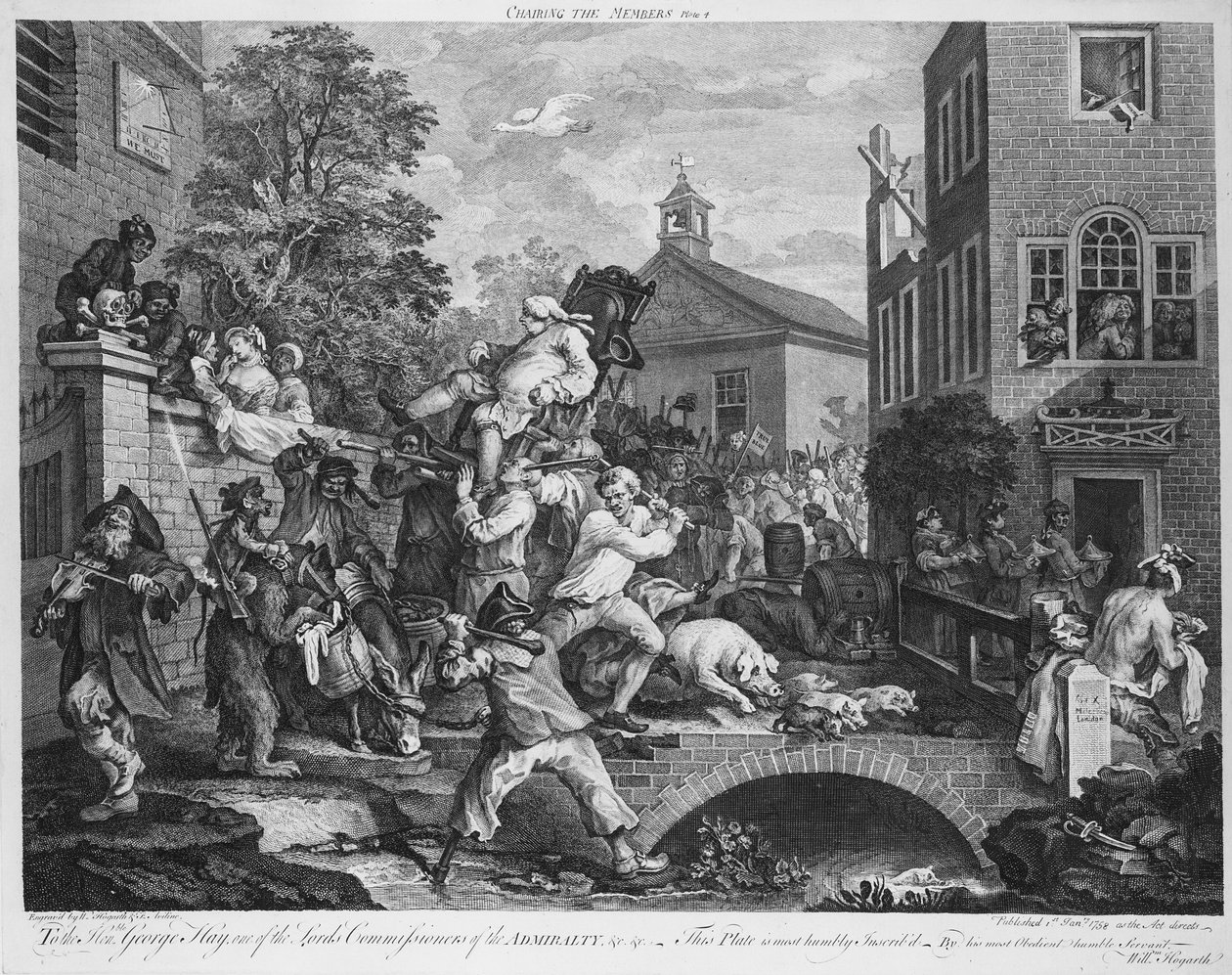 The Election, Chairing the Member, 1758  by William Hogarth