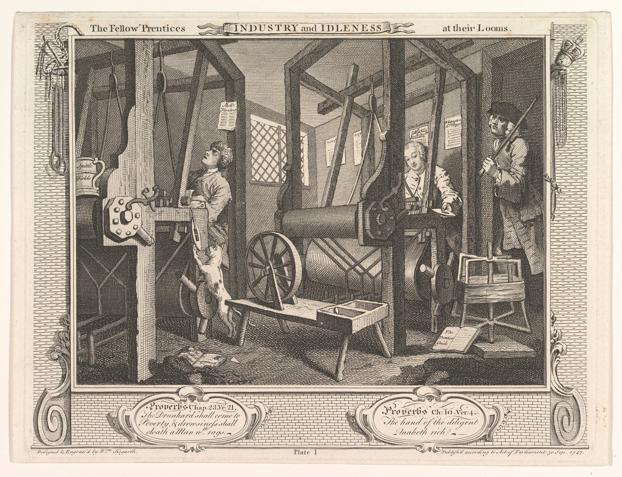 Tezgahlarındaki Sanayi ve Tembellikteki Meslek Arkadaşları, levha 1, 30 Eylül 1747. by William Hogarth
