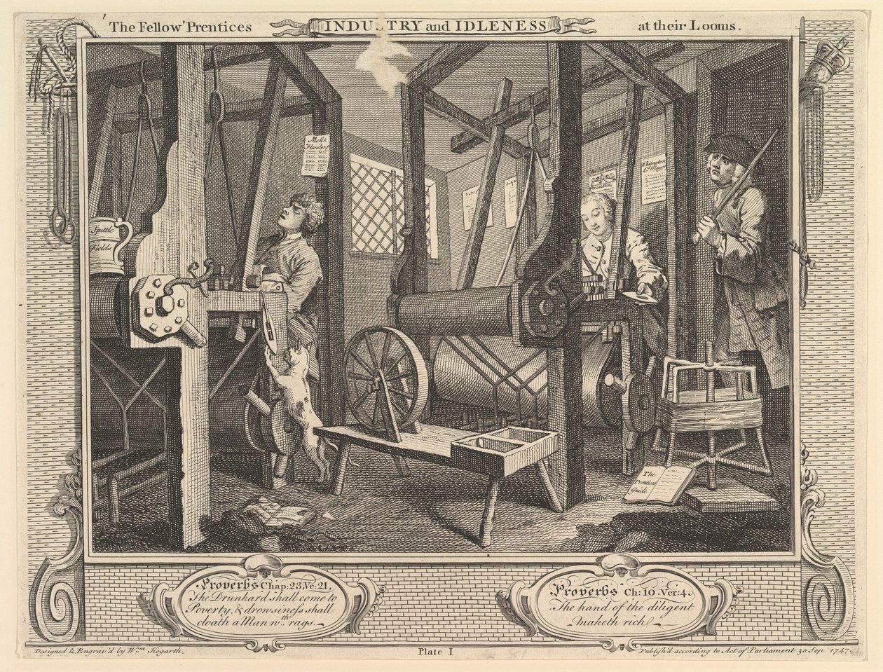 Çıraklar Tezgahlarında: Sanayi ve Aylaklık, levha 1, 30 Eylül 1747. by William Hogarth