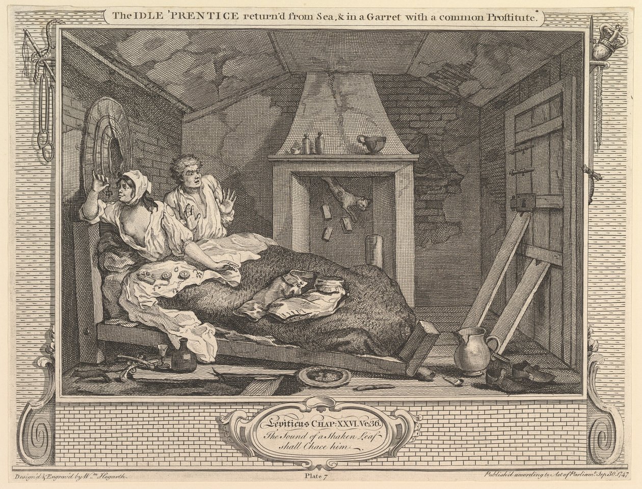 Atıl Prentice Denizden Döndü ve Ortak Bir Fahişeyle Bir Tavan Arasında..., 30 Eylül 1747. by William Hogarth