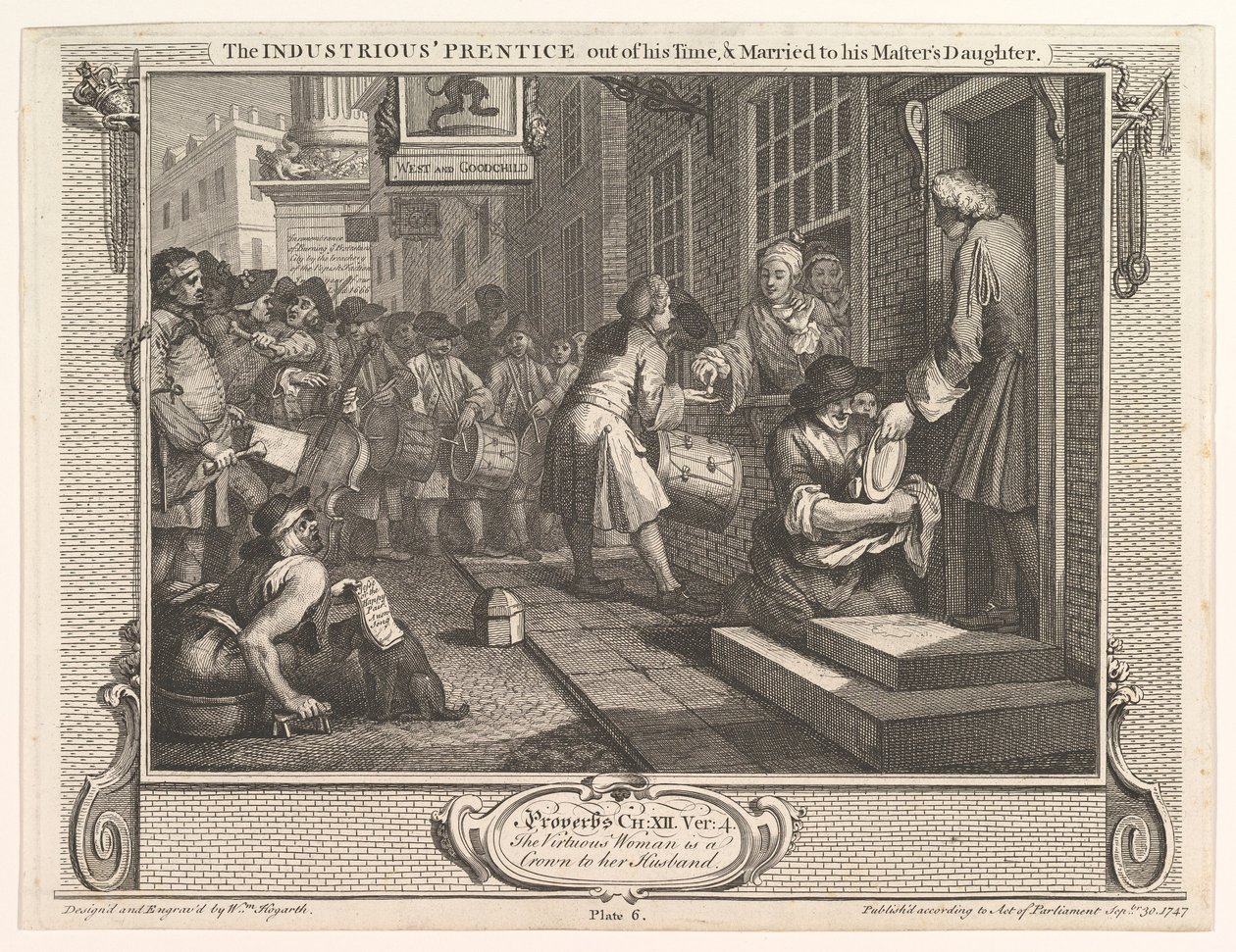 Çalışkan Çırak Zamanının Dışında ve Ustasının Kızıyla Evli..., 30 Eylül 1747. by William Hogarth