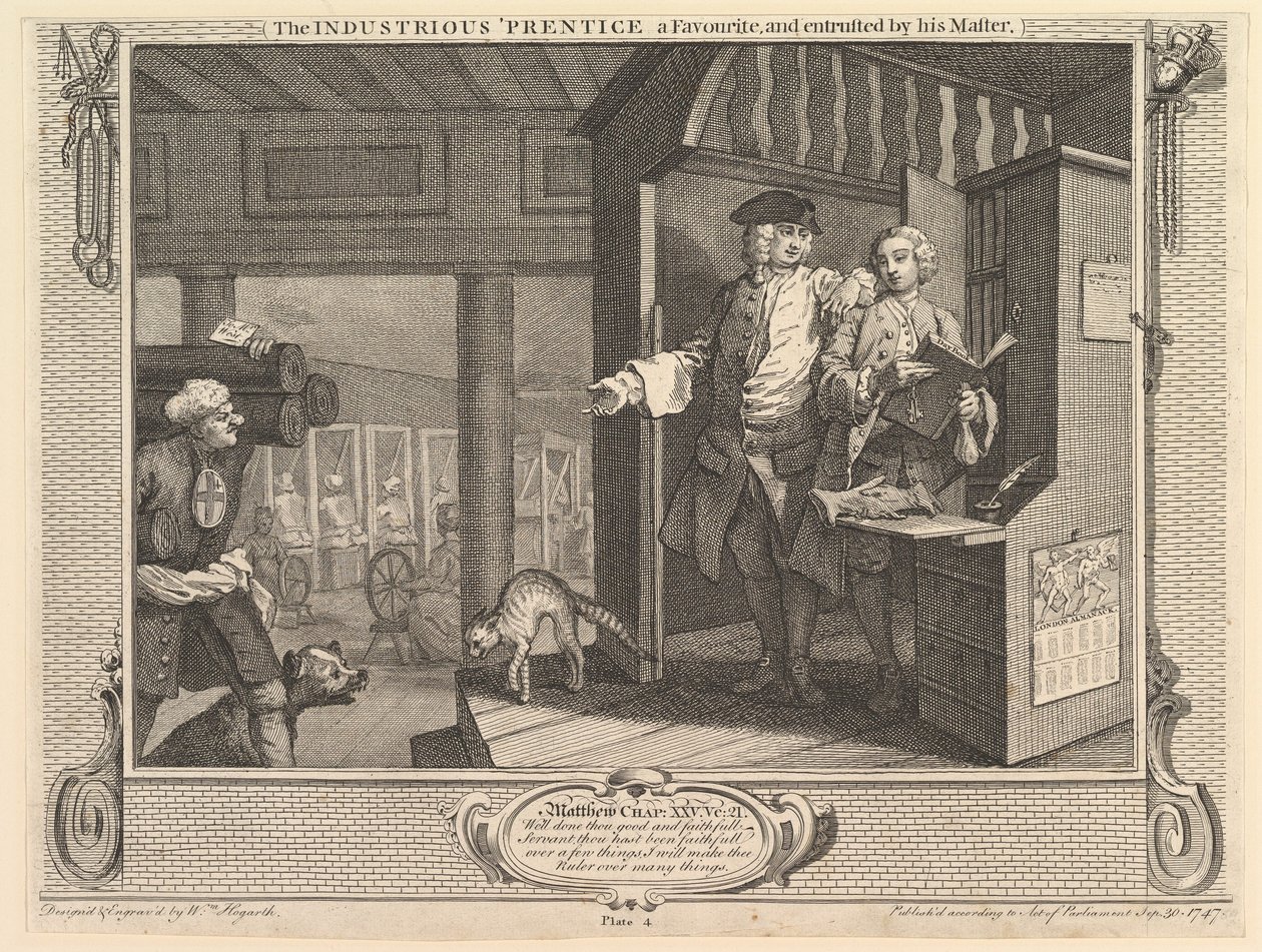 Çalışkan Prentice Favori ve Efendisi Tarafından Emanet: Sanayi ..., 30 Eylül 1747. by William Hogarth