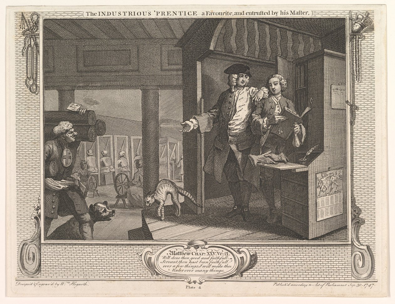 Çalışkan Prentice, Usta Endüstrisinin Sevdiği ve Emanet ettiği..., 30 Eylül 1747. by William Hogarth
