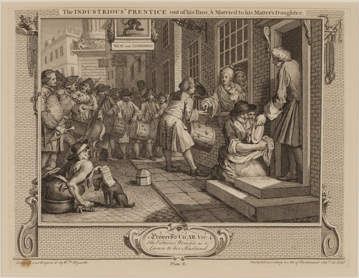 Çalışkan Prentice Zamanının Dışında ve Efendisinin Kızıyla Evli by William Hogarth
