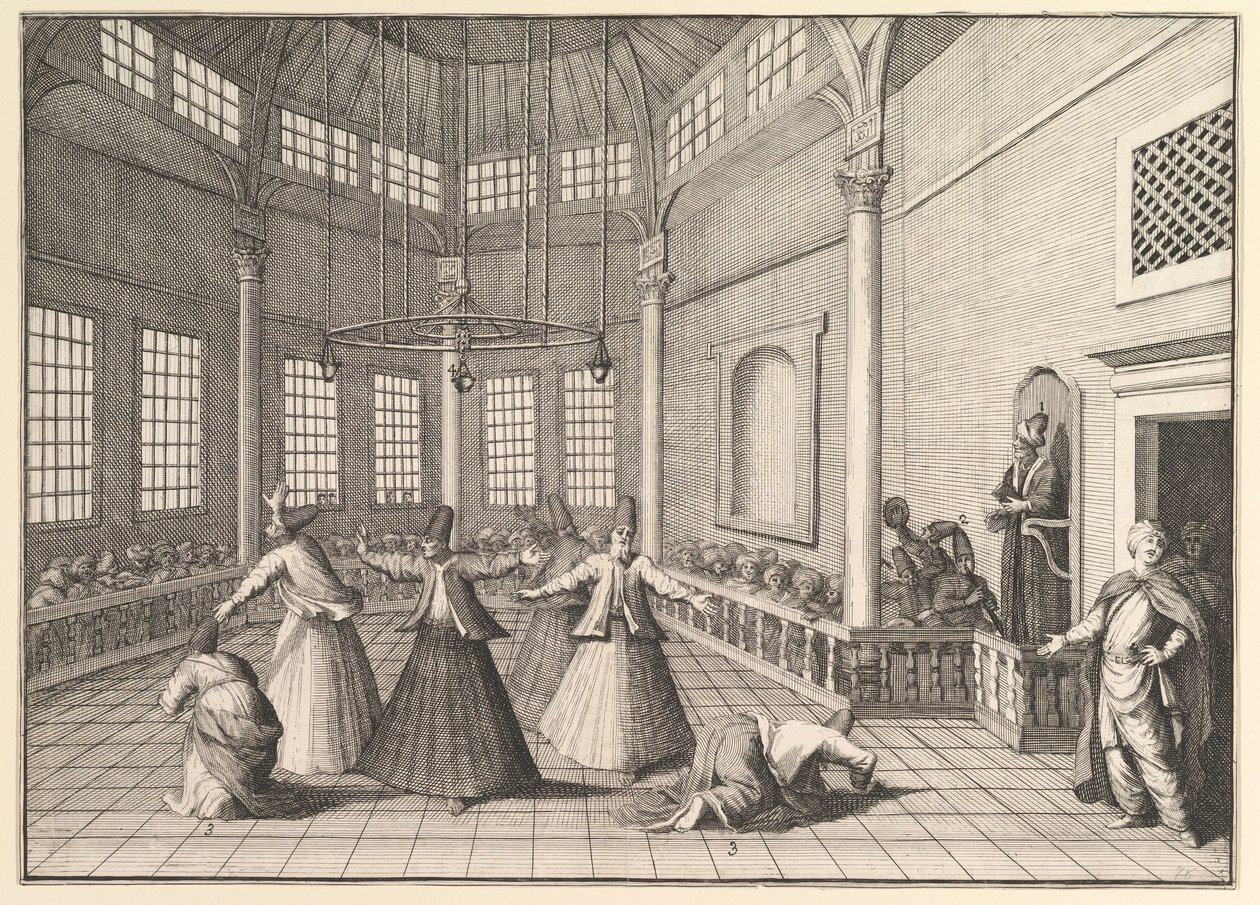 Bir Caminin İçi, Dans Eden Dervişler Aubry de La Mottrayes Geziyor..., 1723-24. by William Hogarth