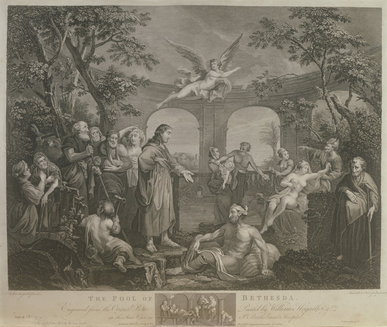 The Pool of Bethesda, J.M. Delatre ve Simon Francis Ravenet tarafından oyulmuş, John Boydell (1719-1804) 1772 tarafından yayınlanmıştır. by William Hogarth