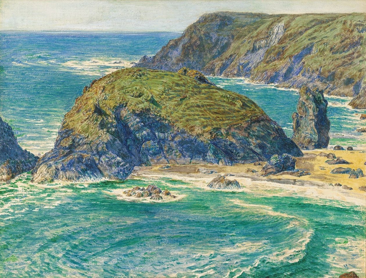 Kuşkonmaz Adası, Kynance, Cornwall (beyaz ve karalama ile artırılmış kurşun kalem ve sulu boya) by William Holman Hunt