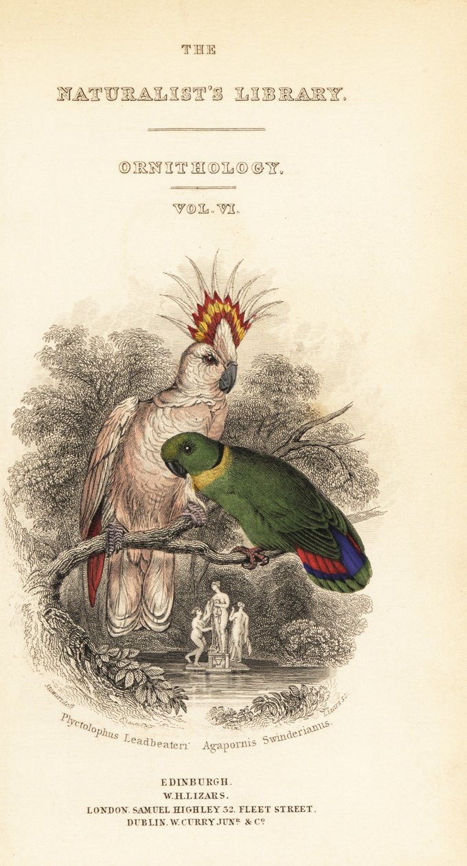Binbaşı Mitchell'in kakadu ve siyah yakalı cennet papağanı skeçli başlık sayfası by William Home Lizars
