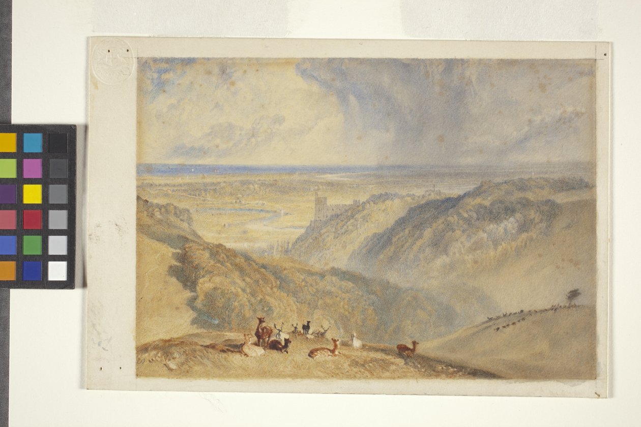 Arundel On The River Arun, JMW Turner'dan sonra (kirli beyaz kağıt üzerine suluboya ve guvaş) by William II Ward