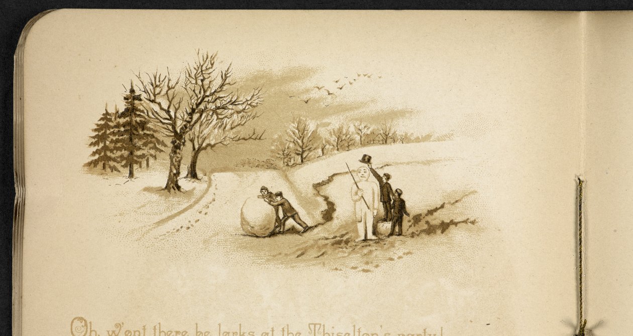 Çocuklar ve bir kardan adam. Tatil Treni: “Dulce Domum”un bir şarkısı ... Resimleyen W. J. Webb.  Frederick Langbridge  Londra, 1891 by William J. Webbe or Webb