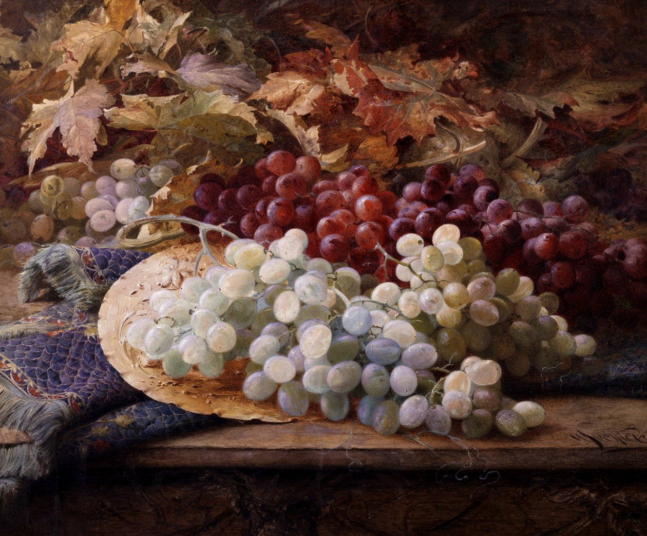 Kırmızı ve beyaz üzümler. William Jabez Muckley (1837-1905) tarafından yapılmış resim Özel koleksiyon. by William Jabez Muckley