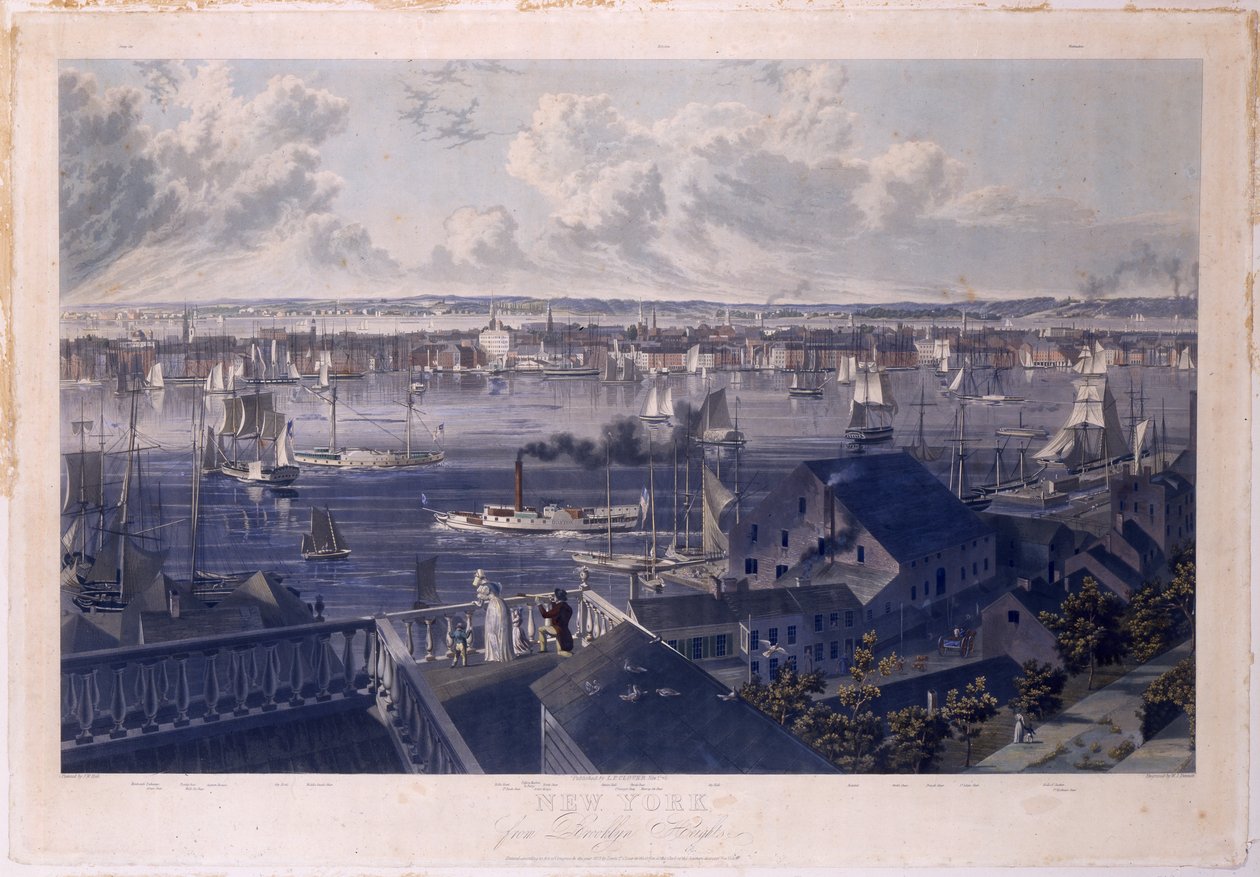 Brooklyn Heights, 1837'den New York (el renginde gravür ve aquatint) by William James Bennett