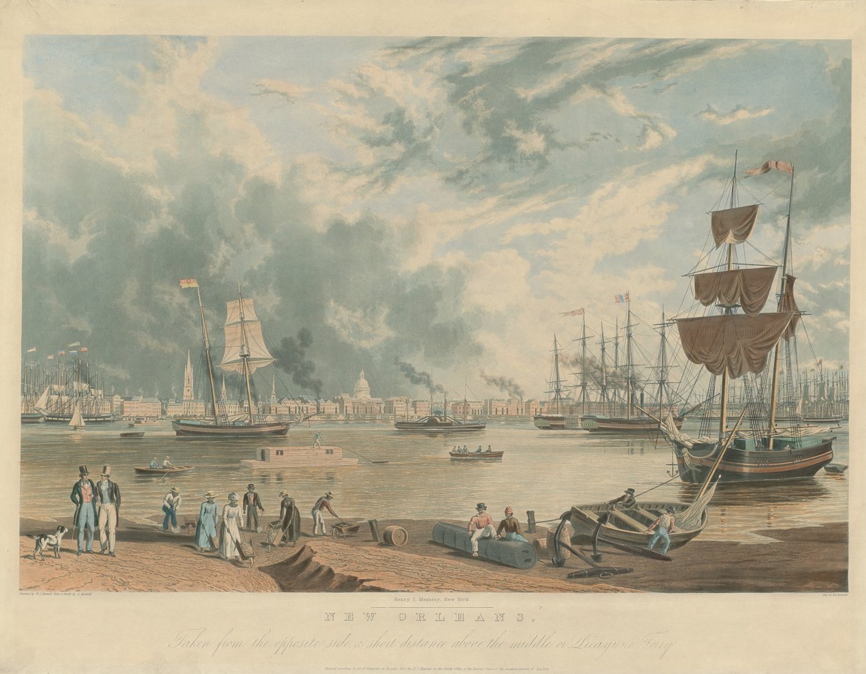 New Orleans: Karşı Taraftan, Picayune Feribotu Ortasının Üzerinde Kısa Bir Mesafe by William James Bennett after Antoine Mondelli