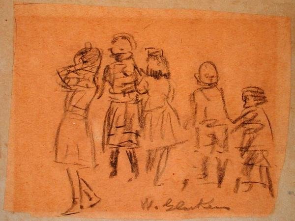 Beş Çocuk (kağıt üzerine siyah tebeşir) by William James Glackens