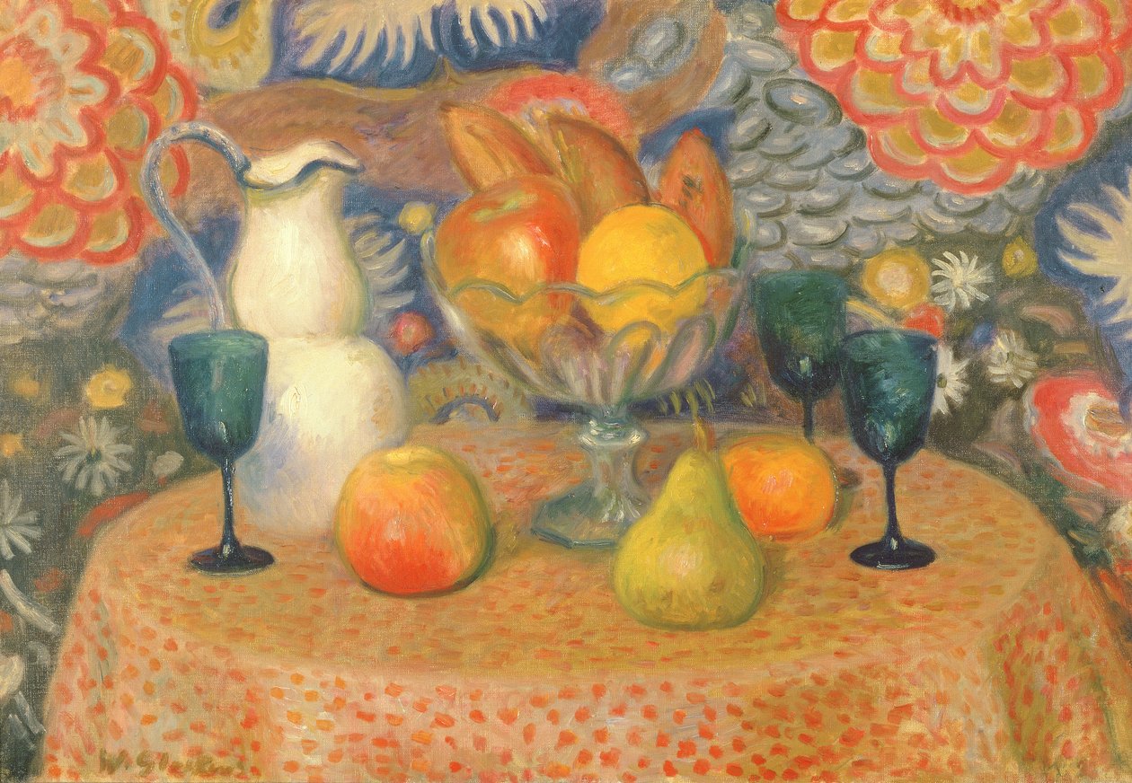 Üç Kadehli Natürmort, c.1925 (tuval üzerine yağlıboya) by William James Glackens