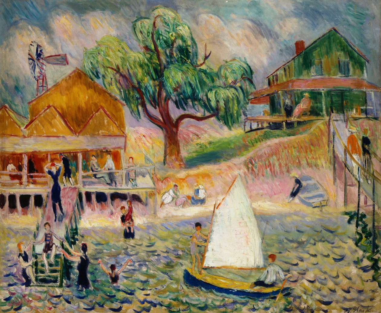 Green Beach Cottage, Bellport, Long Island, c.1911-1916 (tuval üzerine yağlı boya) by William James Glackens