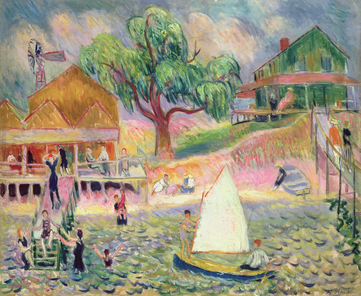 Green Beach Cottage, Belport, Long Island (petrol) by William James Glackens