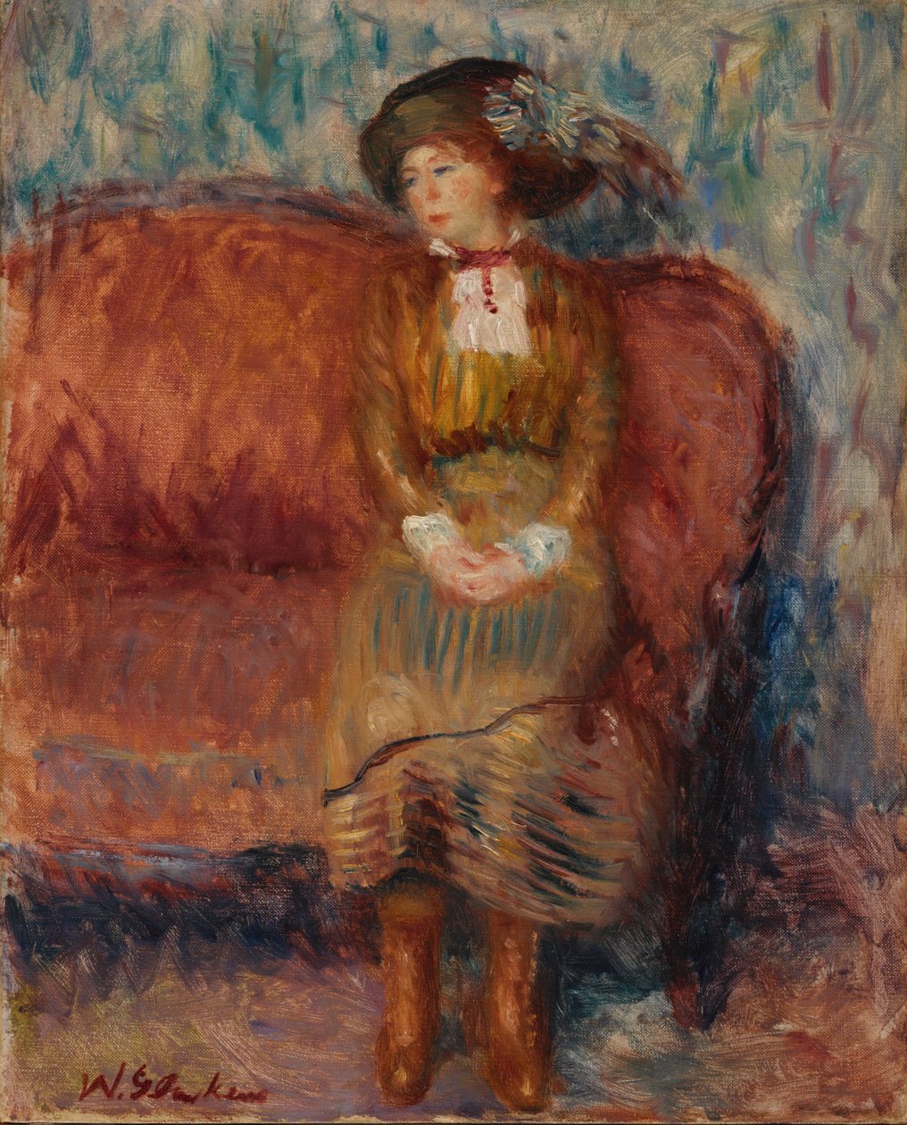 Kırmızı Kanepede Oturan Kadın by William James Glackens