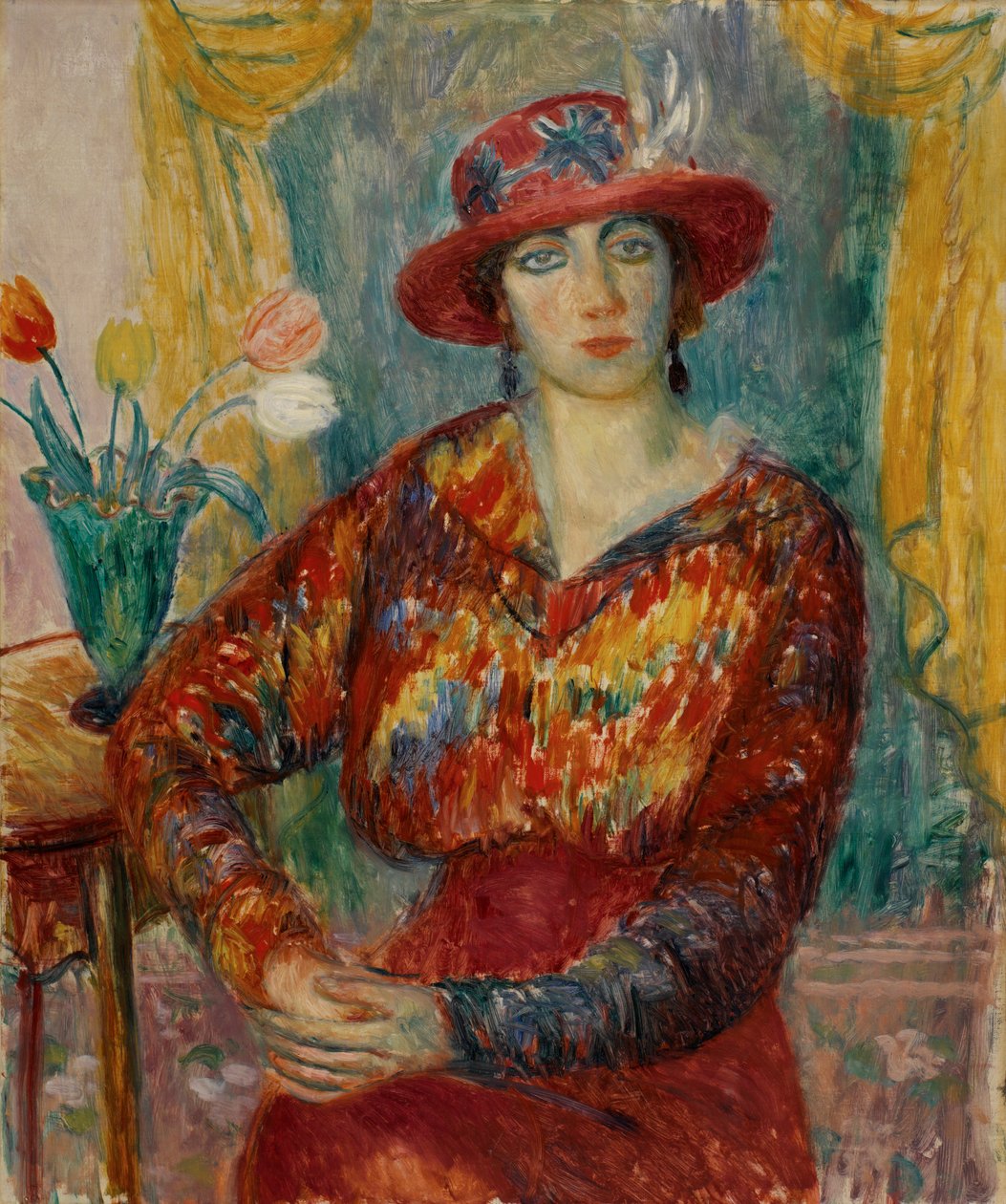 Laleli Kırmızı Bluzlu Kadın by William James Glackens