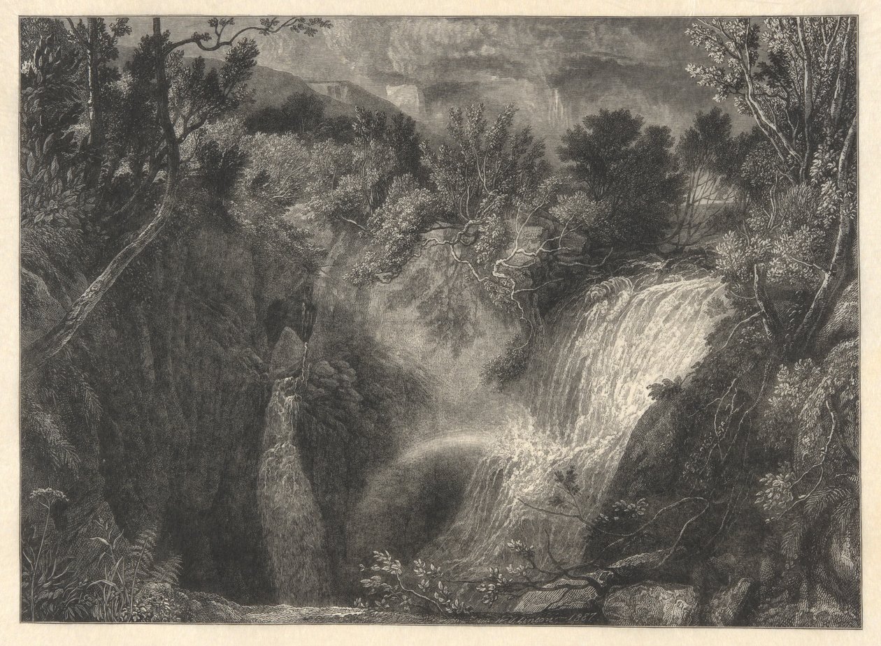 İki Şelaleli Manzara by William James Linton