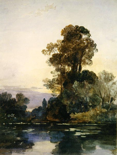 Göl kenarındaki uzun ağaçlar (kağıt üzerine suluboya ve gövde rengi) by William James Muller