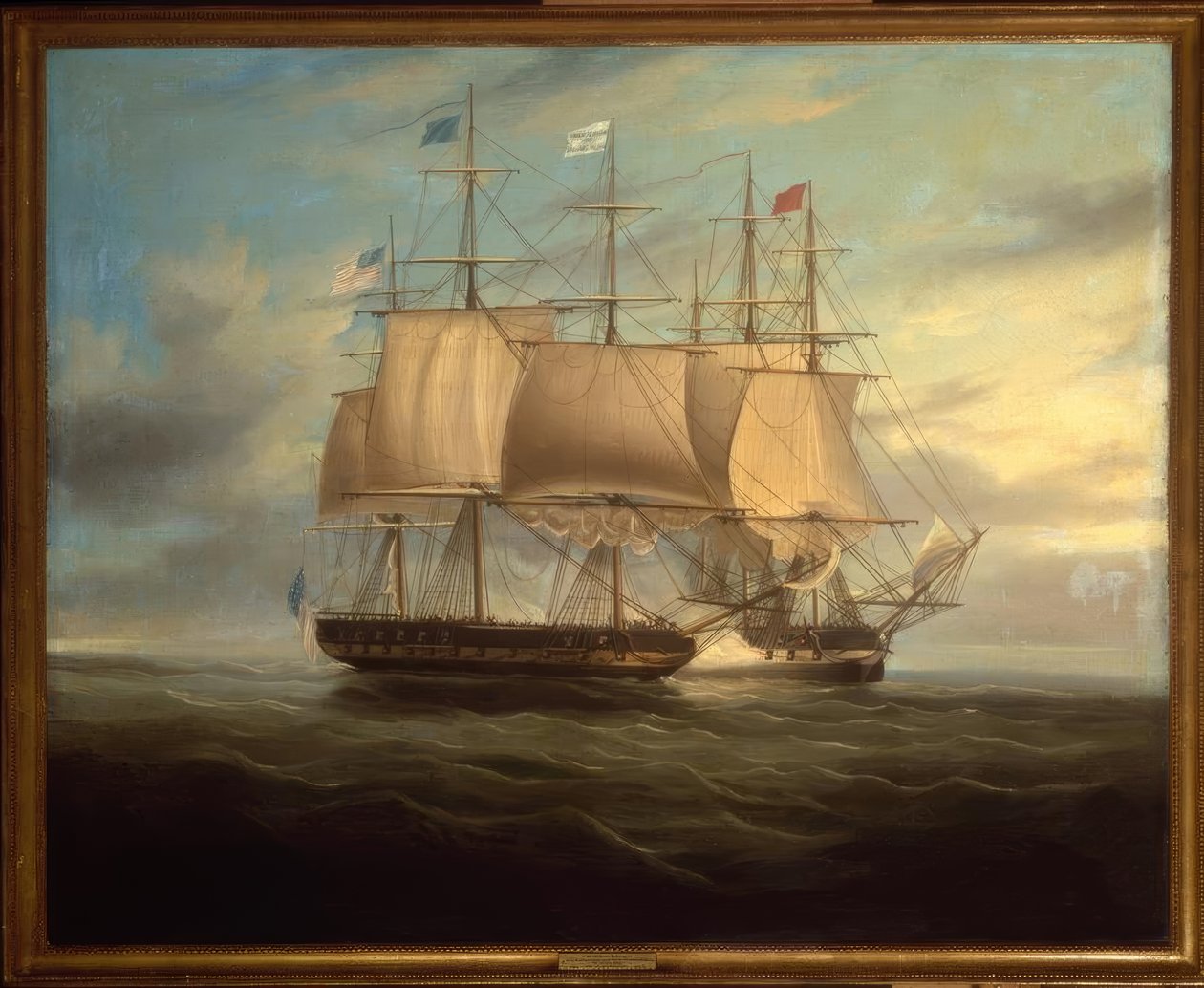 Shannon ve Chesapeake göğüs göğüse dövüşte, 1813 / Gem. WJ Huggins by William John Huggins