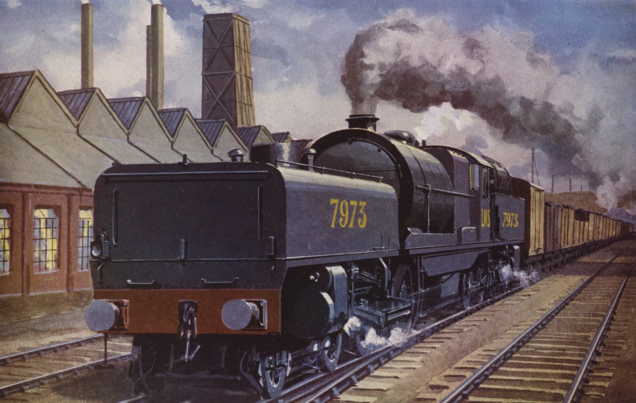 Bir LMS ağır kömür treni (renkli lito) by William John Patton McDowell