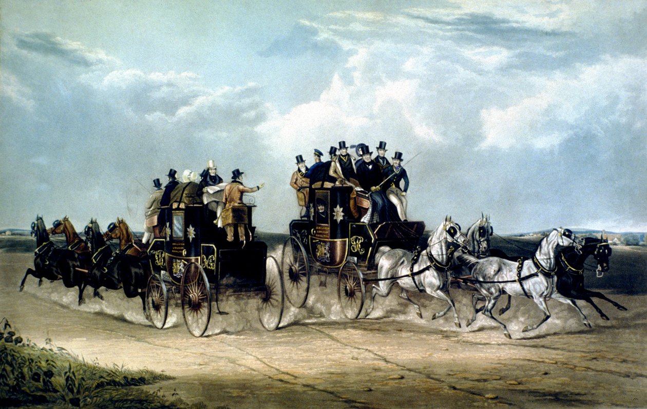 Charles Hunt tarafından kazınmış Hockward Common üzerinden geçen Brighton Günü Postaları by William Joseph (after) Shayer