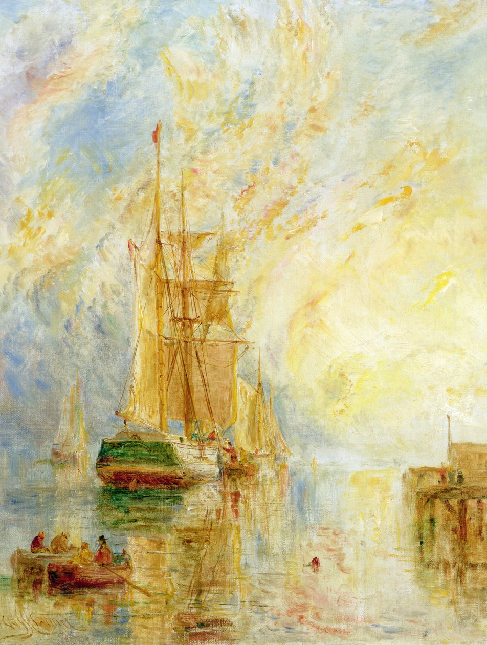 Limanda Tekne, Gün Batımı (tuval üzerine yağlı boya) by William Joseph J.C. Bond