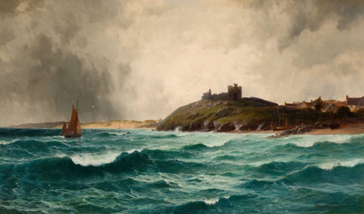 Criccieth Kalesi ile Sahil Manzarası, 1892. by William Joseph King