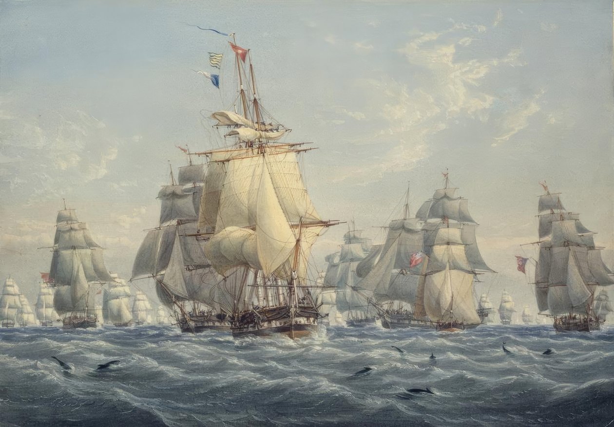 Porpoises ile Tam Yelken Altında Bir İngiliz Filosu by William Joy