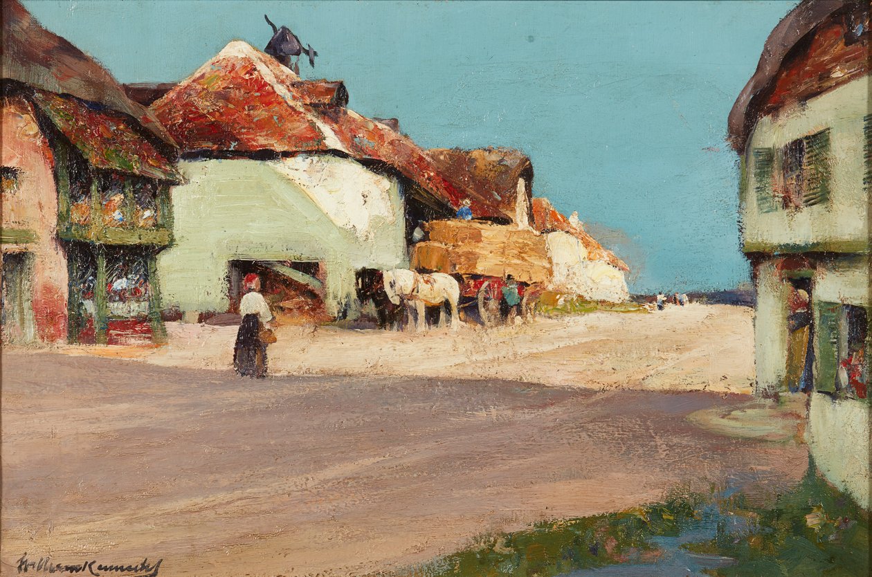 Hay Cart, Normandiya Köyü (tuval üzerine yağlı boya) by William Kennedy