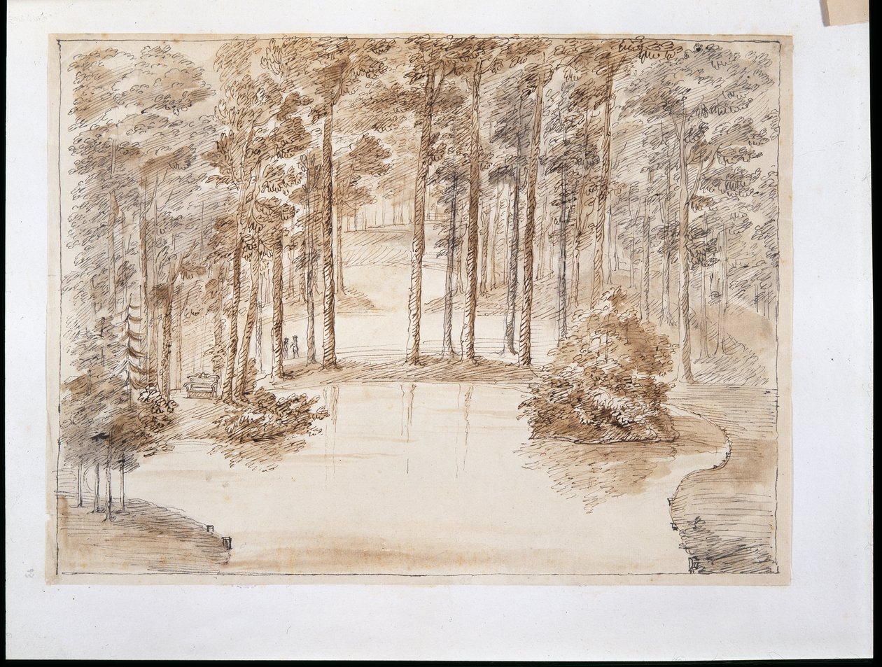 Chiswick, bir su ormanı bahçesi yapmak için tasarım (kalem ve mürekkep ve kurşun kalem üzerinde yıkama) by William Kent