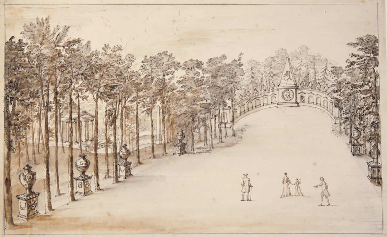 Chiswick, Exedra için ilk tasarım (kalem ve mürekkep ve kağıt üzerinde yıkama) by William Kent
