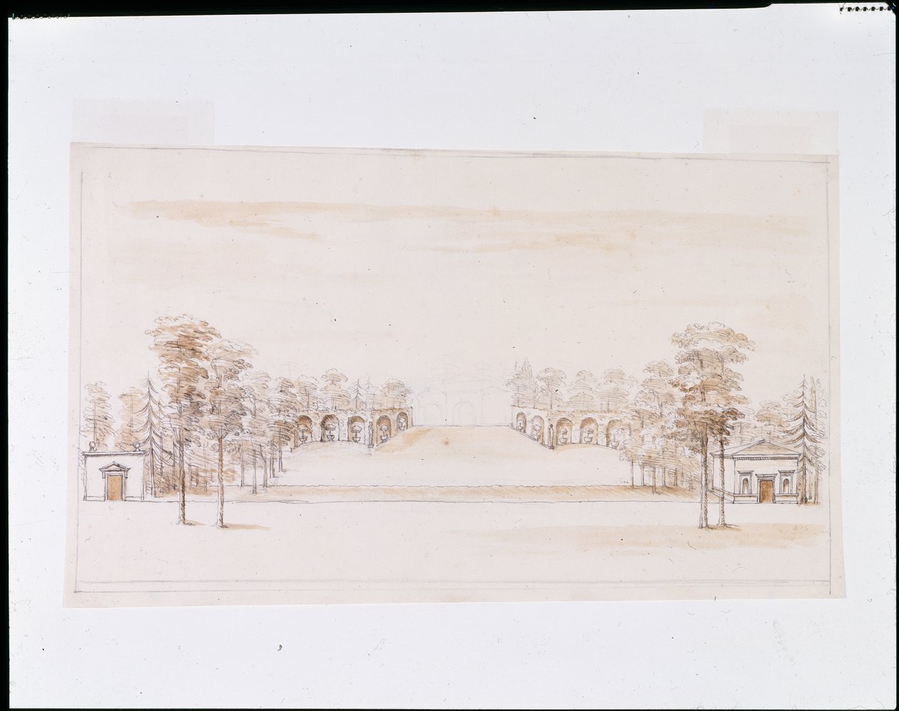 Yeni bir Orangery için perspektif tasarımı (kalem ve mürekkep ve kağıt üzerinde kurşun kalem üzerinde yıkama) by William Kent