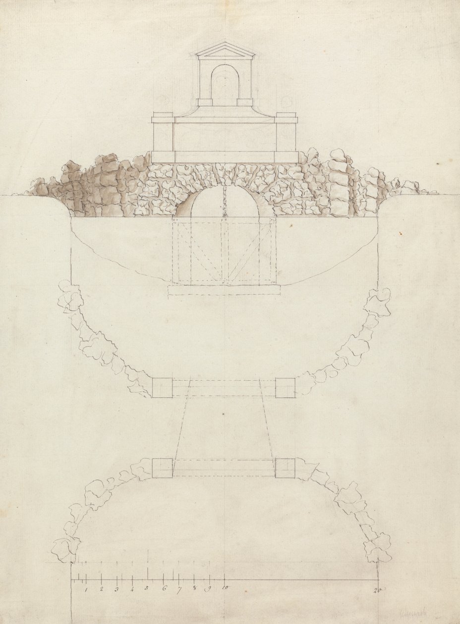 Chiswick House, Middlesex'teki Çağlayan: Yükseklik ve Plan by William Kent