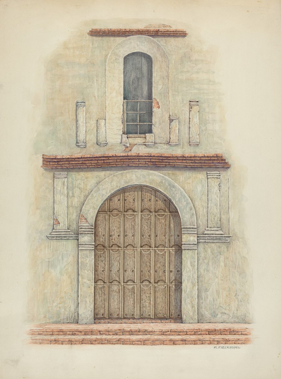 Kemerli Kapı Misyonu San Diego, c. 1942. by William Kieckhofel