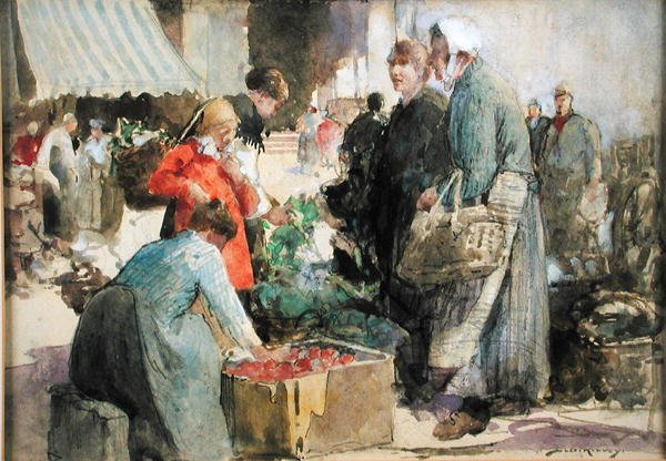 A Picardy Market (kağıt üzerine suluboya, guaj ve kurşun kalem) by William Lee Hankey