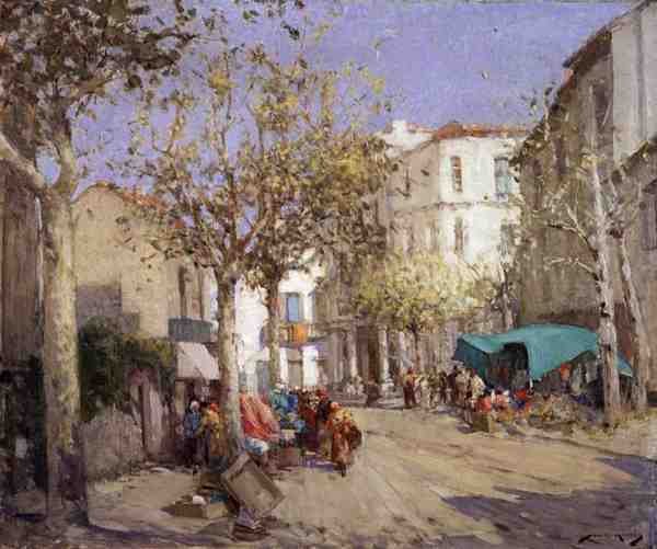 Frejus Pazarı, Güney Fransa (tuval üzerine yağlıboya) by William Lee Hankey