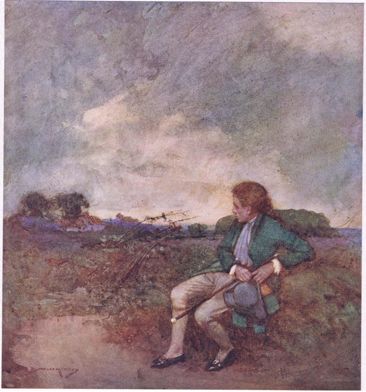 Burada, senin karmaşık yürüyüşlerinin ve yıkık dökük topraklarının ortasında tek başıma dolaşırken (renkli litho) by William Lee Hankey
