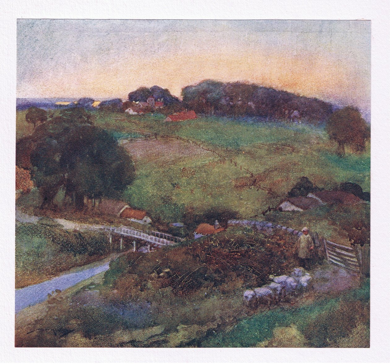 Eğer, bazı sıradanların çitsiz sınırlarına saparsa, sürüsünü yetersiz bıçağı (renkli litho) almaya yönlendirir. by William Lee Hankey