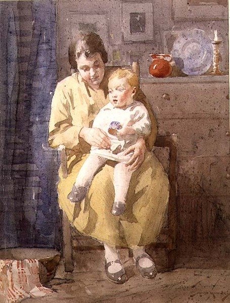 Anne ve Çocuk (kağıt üzerine sulu boya) by William Lee Hankey