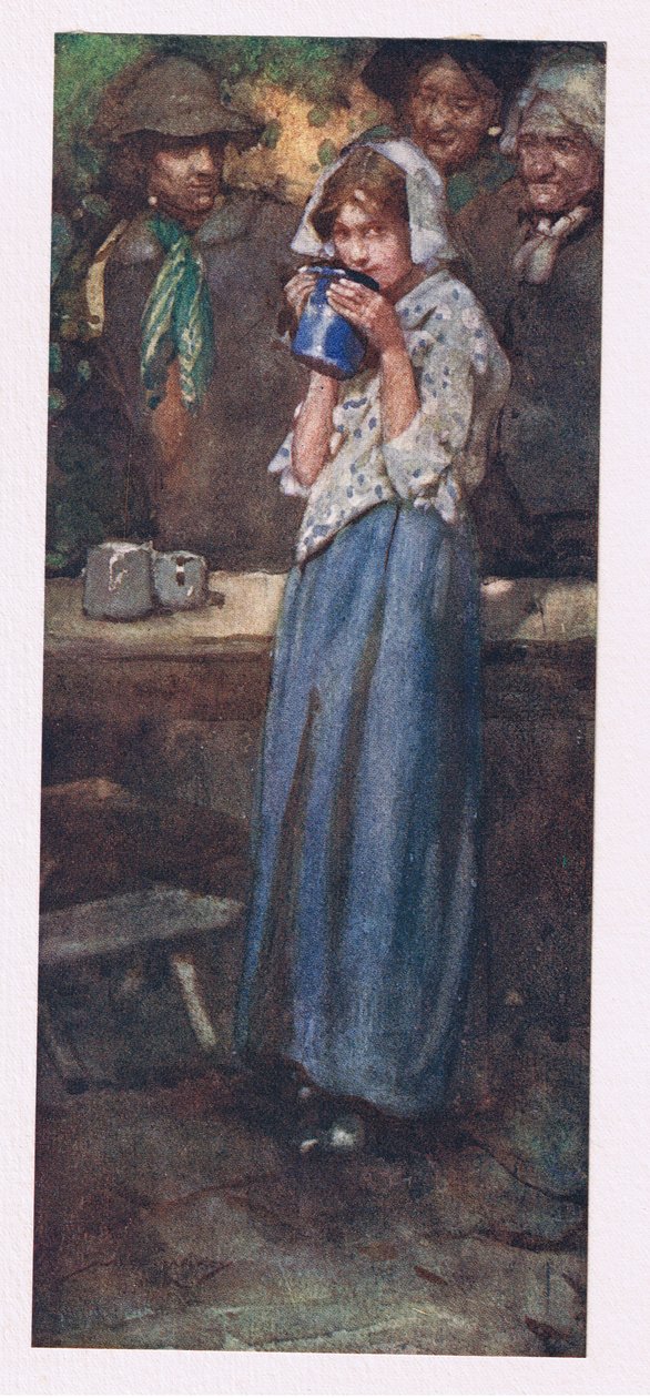 Sıkılmaya yarı istekli olan nazlı hizmetçi de bardağı dinlendirmek için öpmeyecek (renkli litho) by William Lee Hankey