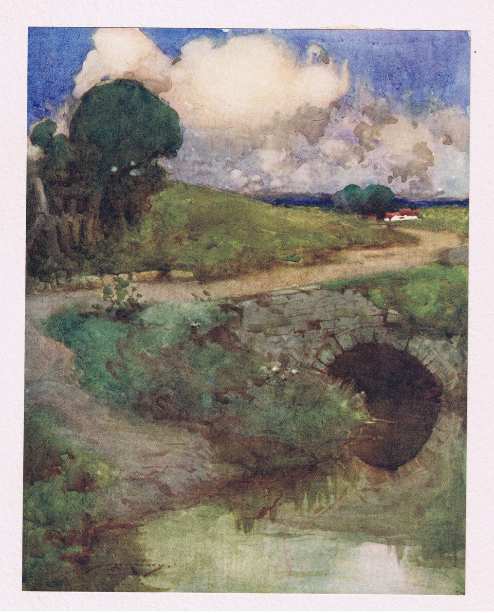 Serinletici dere, çimenli yeşil (renkli litho) by William Lee Hankey