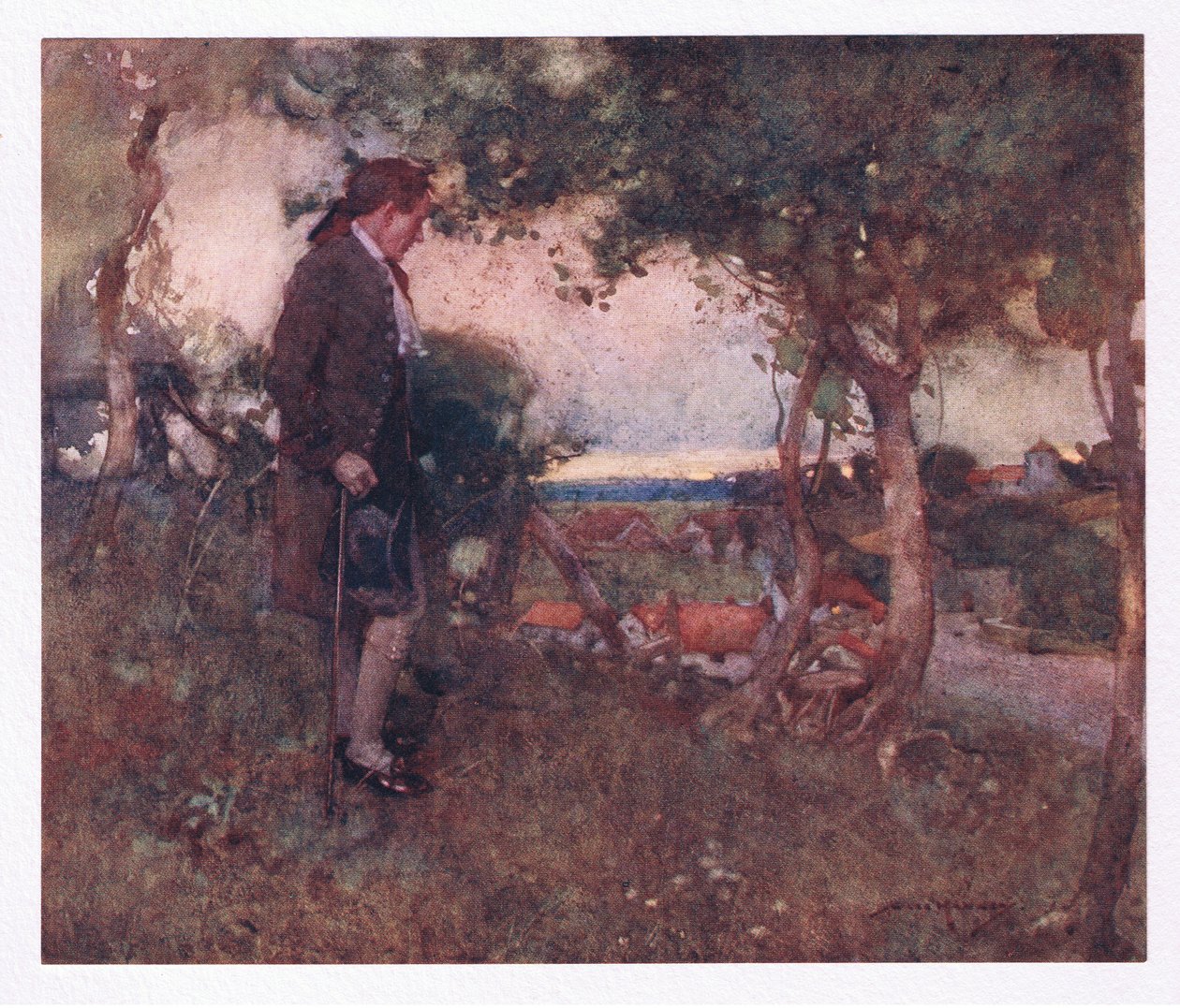 Orada dikkatsiz adımlarla ve yavaşça geçerken, aşağıdan gelen karışık notalar yumuşatıldı (renkli lito) by William Lee Hankey
